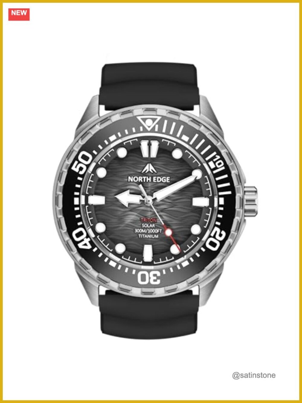 Men's Solar Powered Dive Watch 300M Water Resistant Luminous Silicone Strap